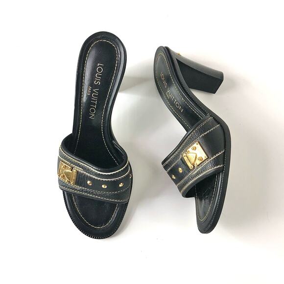 Louis Vuitton Vintage Studded Padlock Detail Slides Platform Mules Sandals 38 - Picture 1 of 11